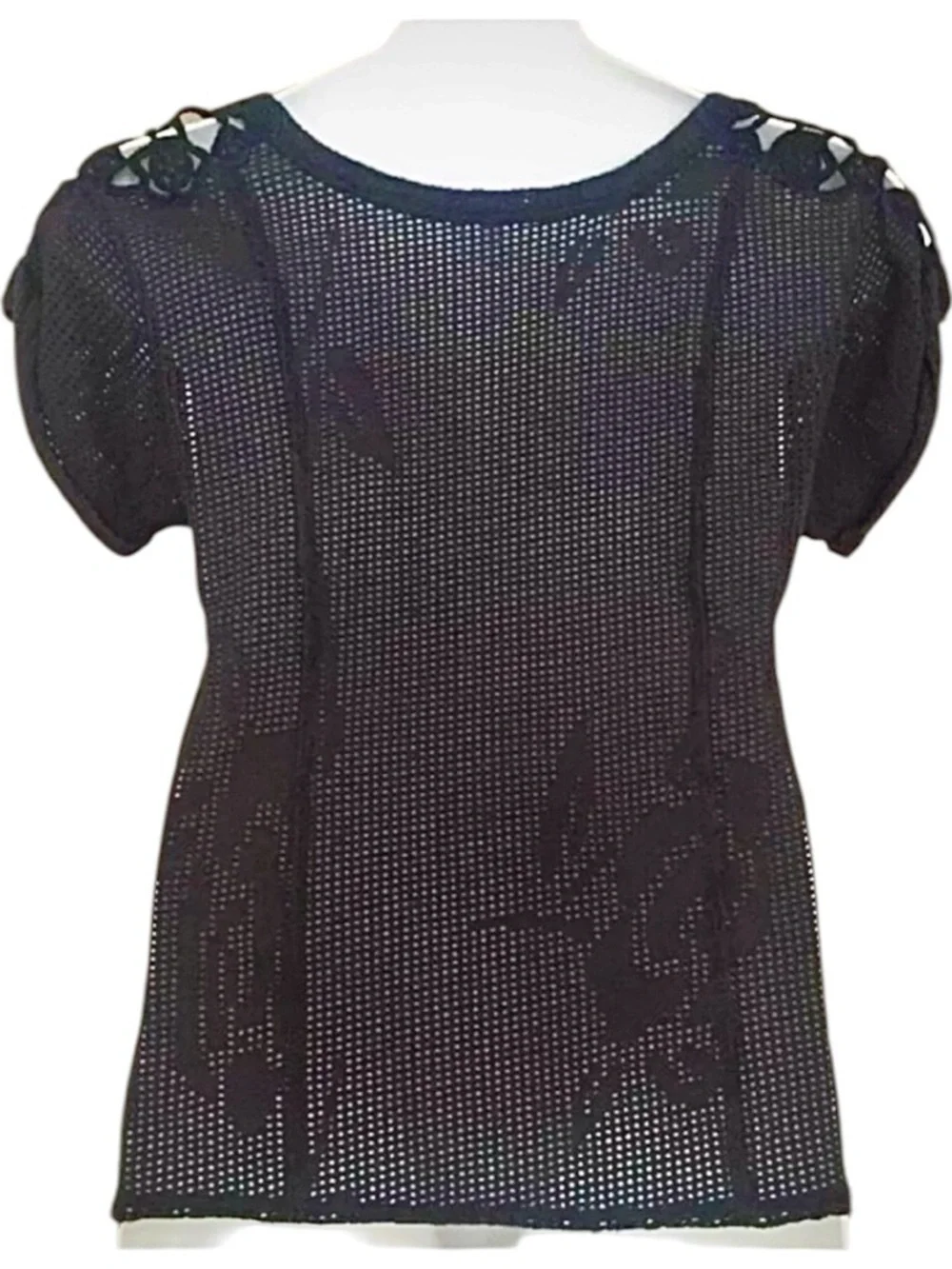 🩶 Free People Charcoal Open Knit Lace-Up Top | Cutout Shoulders & Contrast |Sz S
